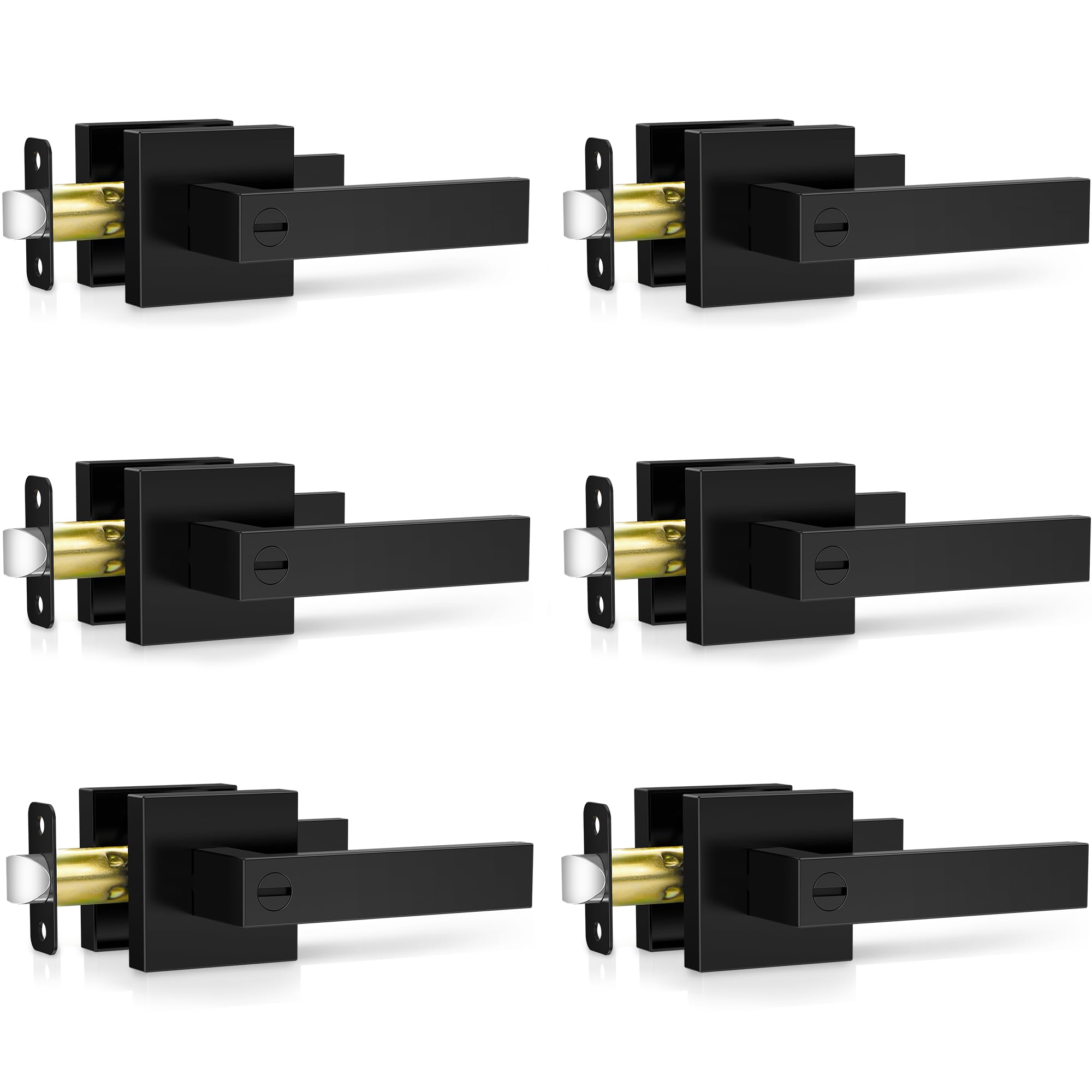 Plustool 6 Pack Matte Black Door Handles Interior, Keyless Interior Door Knobs, 
