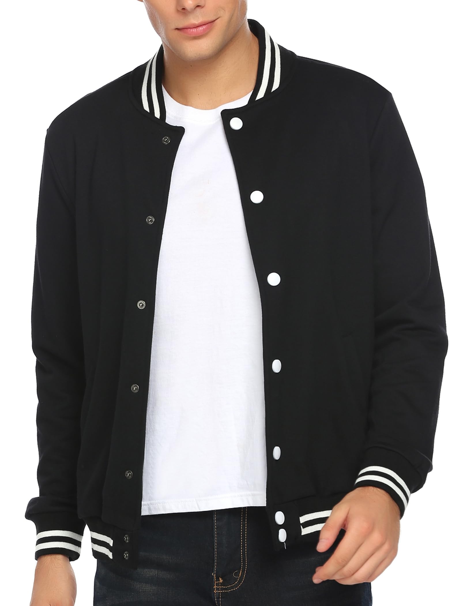 Coofandy Men's Fashion Long Sleeve Button Front Cotton Bomber Baseball Jacket US