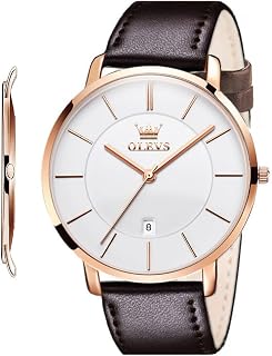 YPF OLEVS - Relojes de pulsera de cuarzo para hombre, ultra finos, 6,5 mm de acero, piel sintética, color amarillo, marrón, negro