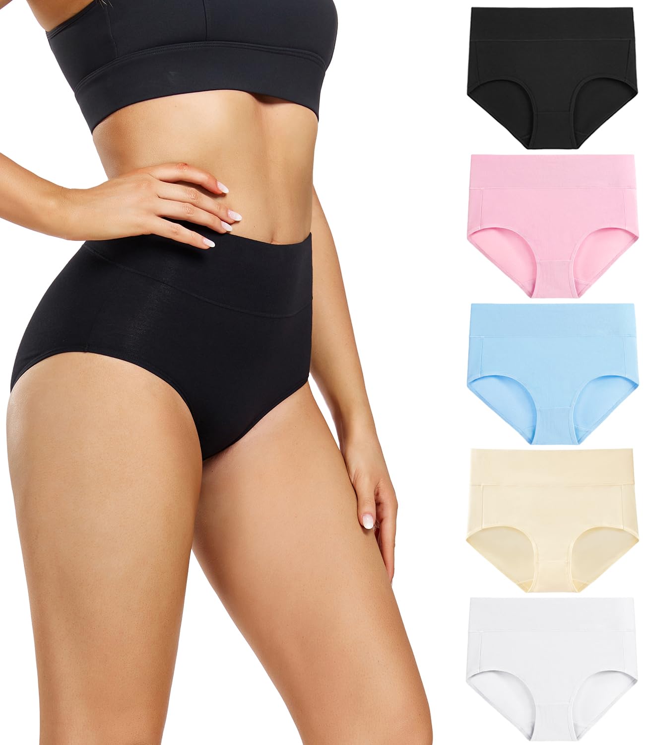 wirarpa Ladies Knickers High Waisted Underwear Cotton Panties 5 Pack