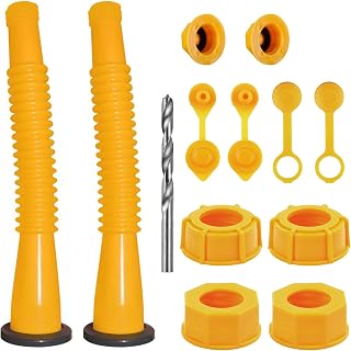 Gas Can Spout Replacement Kits. Gas Can Nozzle, for 1/2/5/10 gallon gas can | Spout Length is 8.1 in, Easier to use. With Gas Tank Vent Caps, Thick rubber pad, Spout Cover, Base Caps (2 Kit-Yellow)