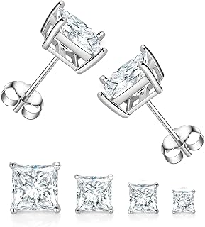 4 Pairs Real Gold Plated Stud Earring Set, 5A Cubic Zirconia Hypoallergenic Earrings Pack for Women and Men