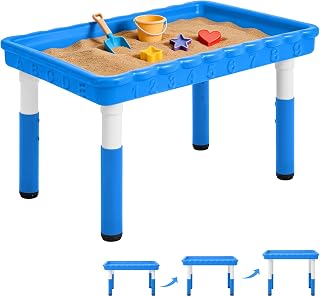 FUNLIO Sensory Table for Kids (35"x24"), Height Adjustable Rectangular Tuff Tray, Multi-Use as Water Table & Sand Table for Indoor & Outdoor, Easy 3-Min Assembly No Tools Needed - Blue