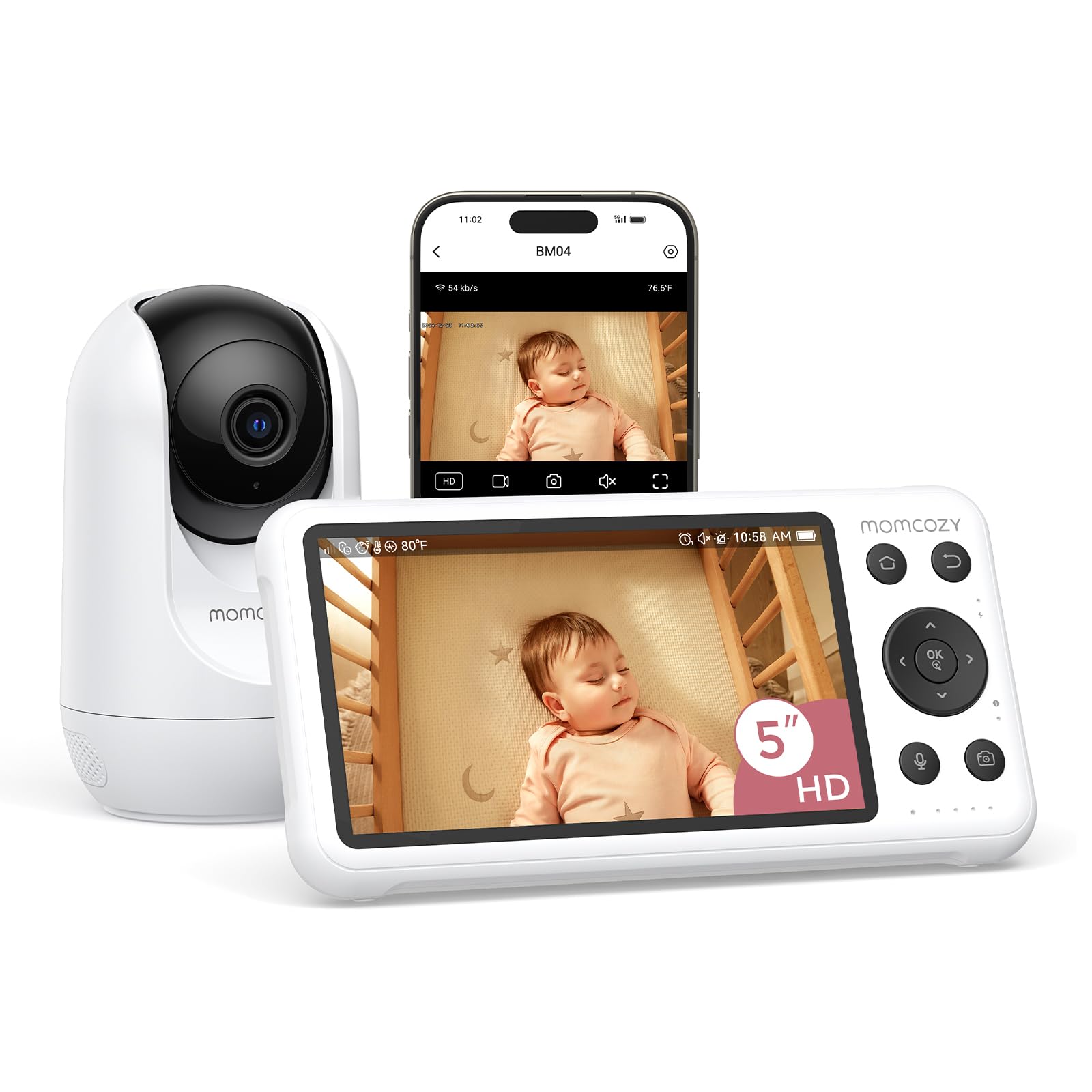 Momcozy Smart WiFi Baby Monitor with Camera and Audio,5" 1080P &amp; Wall M