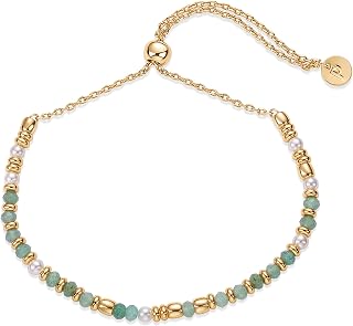 PAVOI 14K Gold Plated Gemstone Beaded Bracelets for Women, Bracelet Stack