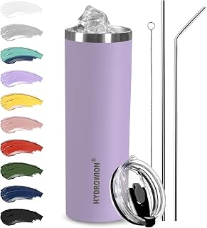 12 oz Insulated Tumbler Skinny Coffee Cup with Straw Lid 24 Hrs Cold