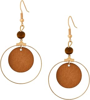 MINACHI Vintage Bohemian Circular Wooden Disc Dangle Drop Earrings for Women