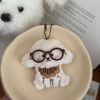 Cartoon Glasses Hat Dog Plush Keychain Cute Animal Men Women Backpack car hanging ornament, key chain, gift for friends
