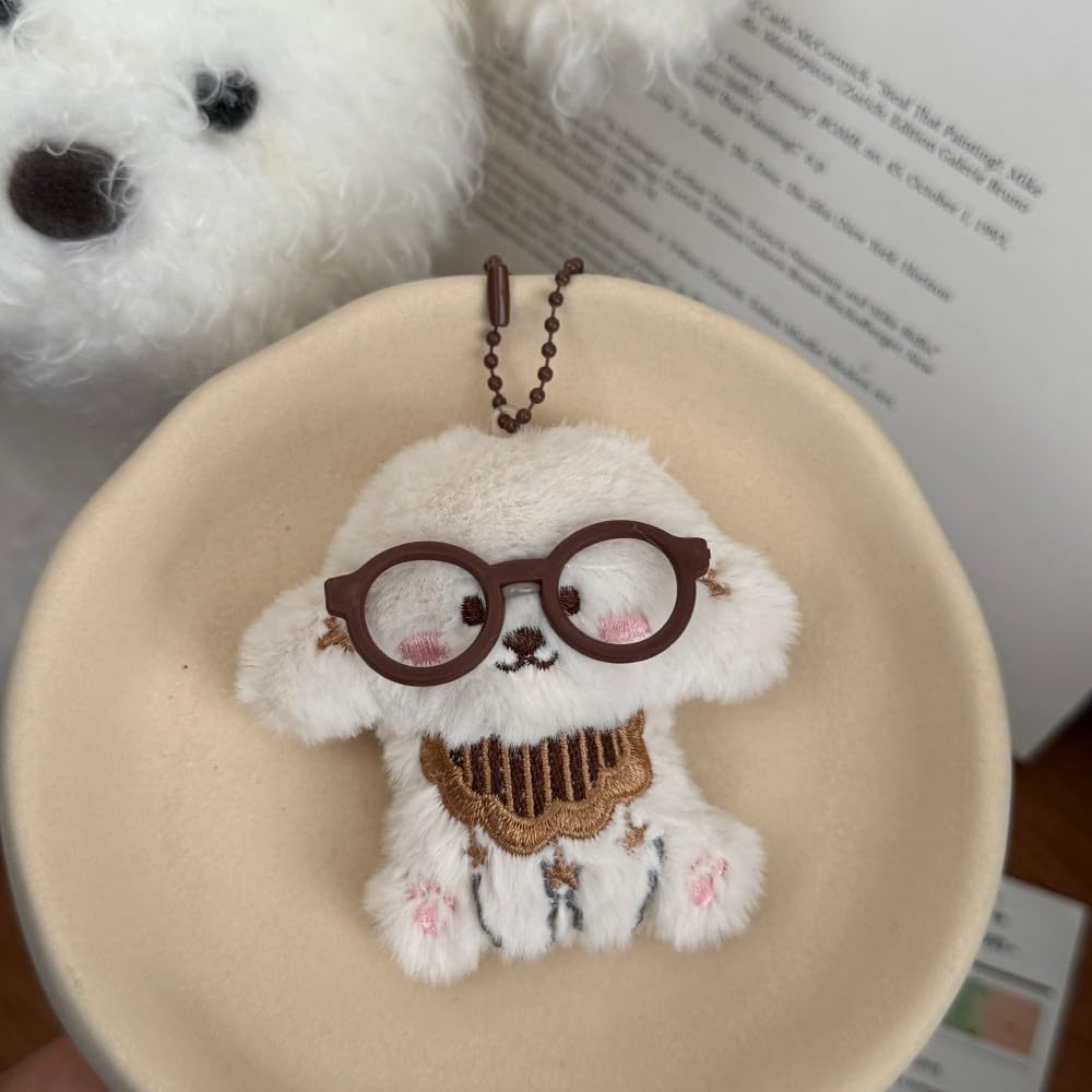 Cartoon Glasses Hat Dog Plush Keychain Cute Animal Men Women Backpack car hangin