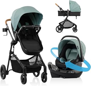 Evenflo Pivot NXT Travel System w/ Revolve180 LiteMax NXT Infant Car Seat | 6 Modes of Use, Rotating Rear-Facing Lightweight Preemie and Infant Car Seat 3-30 lbs (Pacific Green)