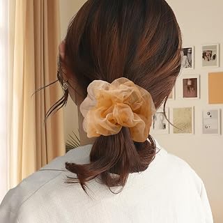 3 Pcs Women Hair Scrunchie French Style Chiffon Ruffle Hair Ties for Casual & Party Wear