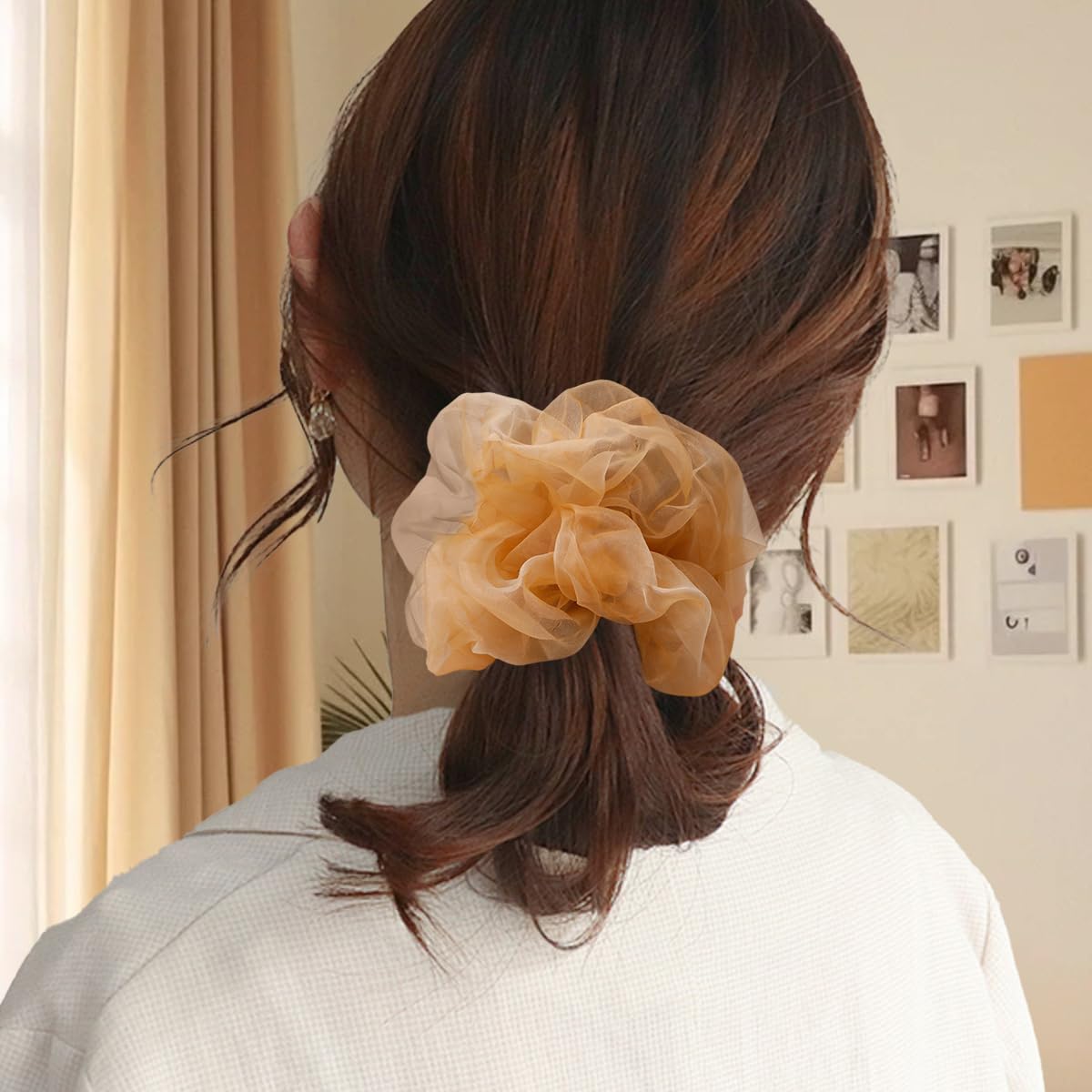 3 Pcs Women Hair Scrunchie French Style Chiffon Ruffle Hair Ties for Casual & Pa