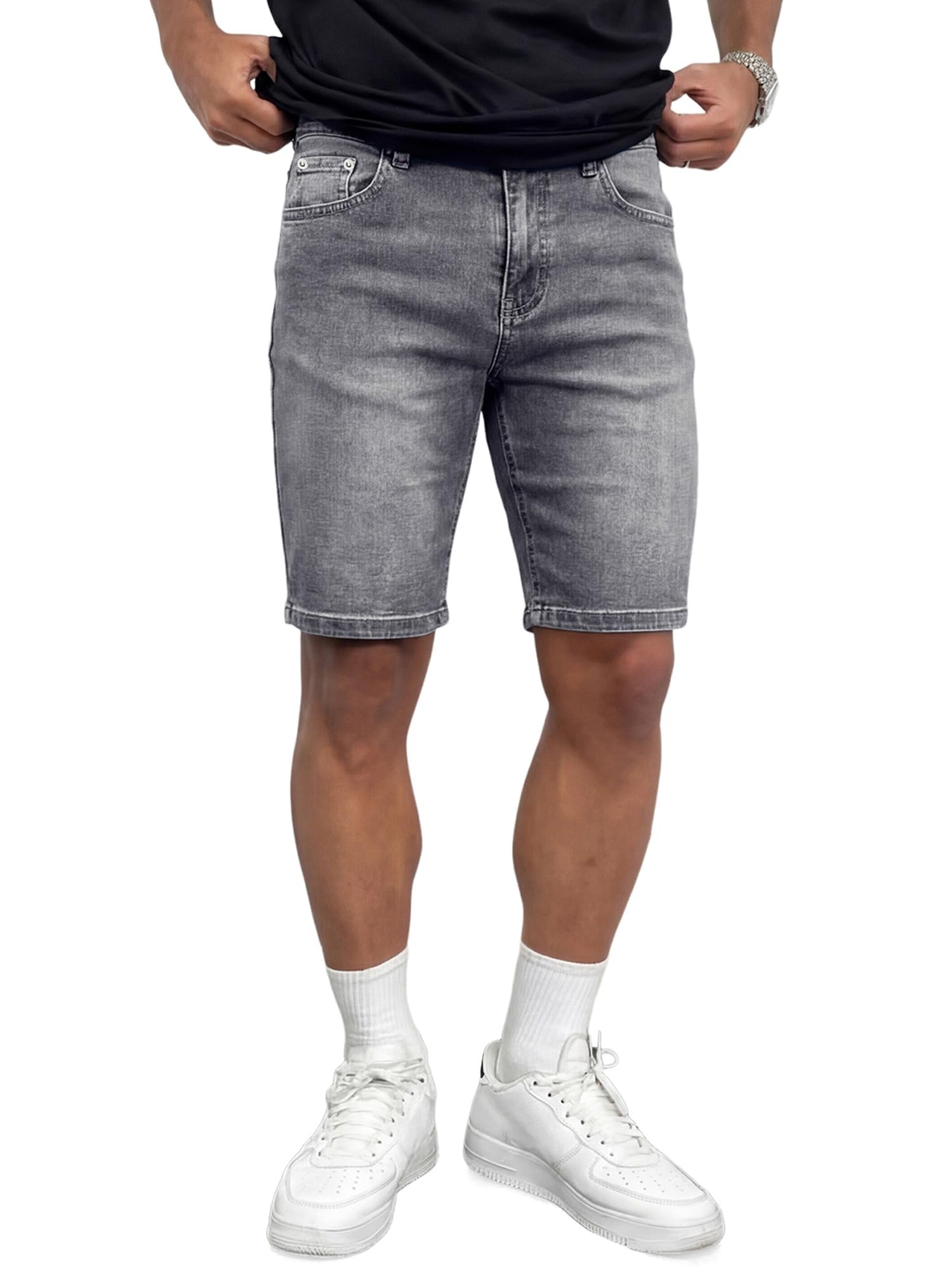 JMIERR 2026 Mens Skinny Denim Shorts 4 Way Stretch Casual Comfy Slim Fit Summer 