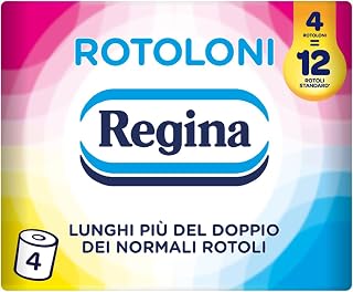 Regina Maxi Toilet Paper Rolls, Pack of 4 | 500 sheets, more than twice as long as normal rolls, pack of 50% recycled plastic, 100% FSC certified paper