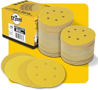 100PCS 150mm 6 inch 6 Hole Sanding Discs Sandpaper Mixed Grits - Premium Gold Round Hook and Loop for Random Orbital Sander (60, 80, 120, 220, 320 Grit Variety Pack)