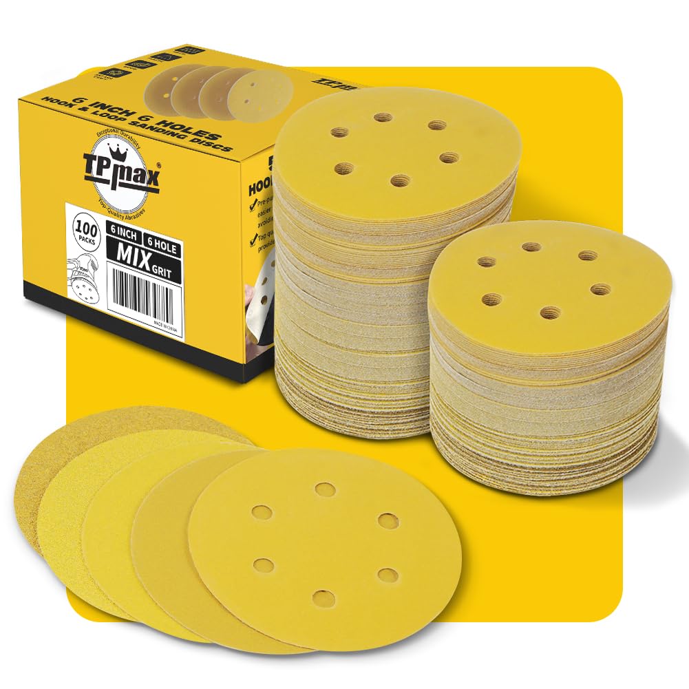 100PCS 150mm 6 inch 6 Hole Sanding Discs Sandpaper Mixed Grits - Premium Gold Ro