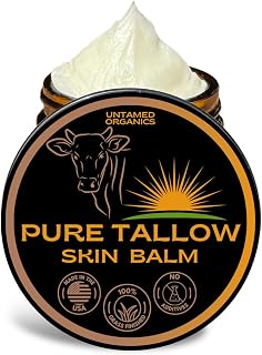 Untamed Organics Pure Tallow 100% Grass-Fed Grass-Finished Beef Tallow Balm For Skin Care - Full Body & Face Moisturizer For Sensitive Skin, Eczema - All-Purpose Pure Tallow Cream (Unscented) 2 oz
