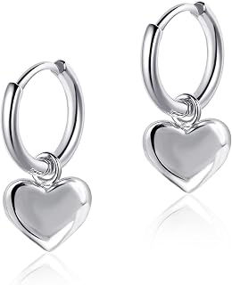 Desnuage Heart Dangle Silver Earrings Hypoallergenic Heart Huggie Hoop Earring Cute Earrings for Women