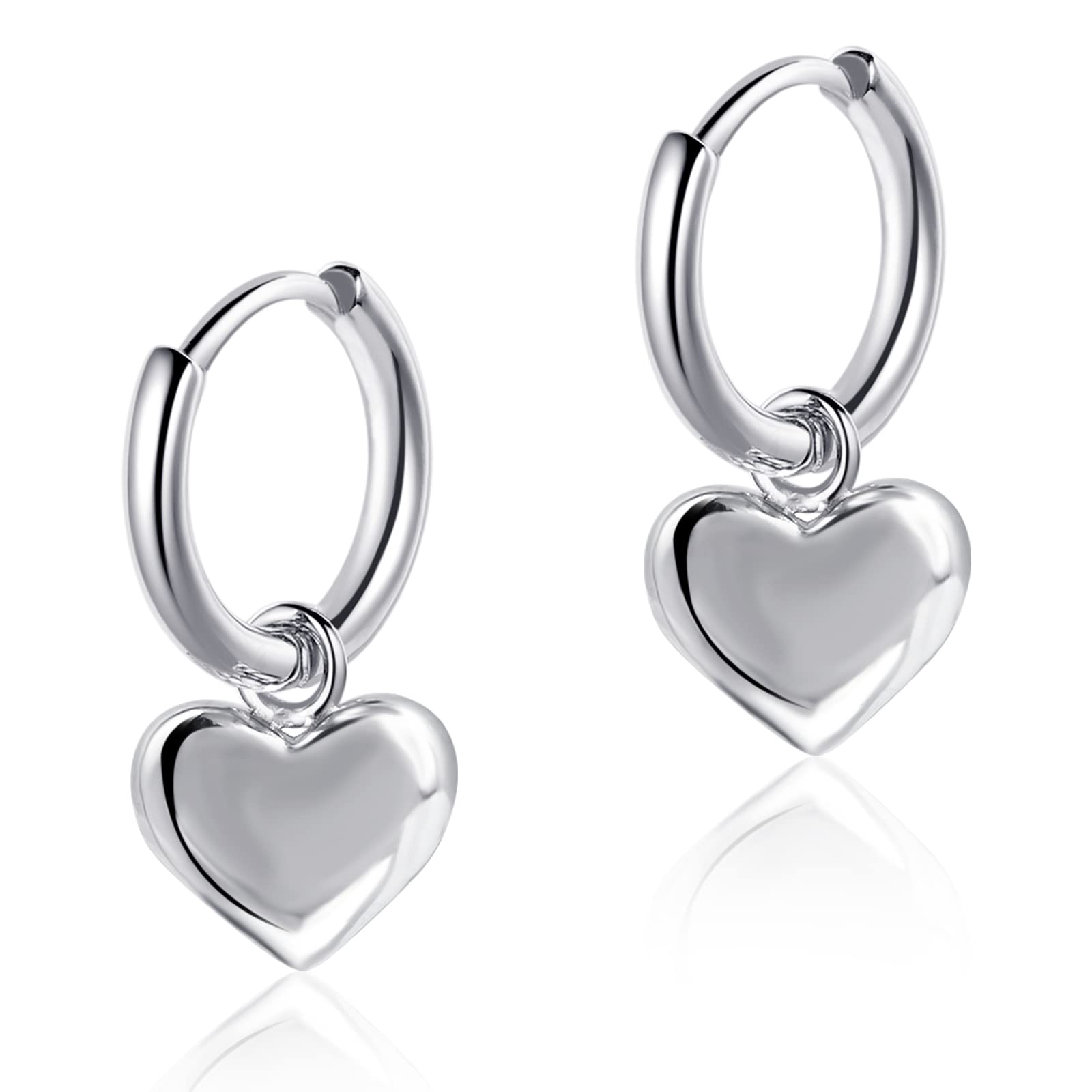 Desnuage Heart Dangle Silver Earrings Hypoallergenic Heart Huggie Hoop Earring C