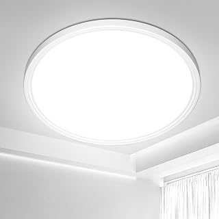 Swoieltr Bathroom LED Flush Ceiling Light 18W Ø22.3cm 6500K IP44 Waterproof | Cold White Round Modern Close-to-ceiling Shower Lights for Office, Kitchen, Bedroom, Living Room