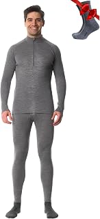 100% Merino Wool Base Layer Mens Set - Quarter Zip Thermal Underwear