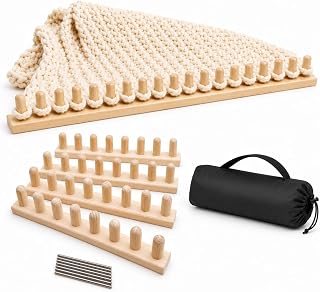 NYELOZIO 2026 Upgraded 64 Inch Chunky Blanket Loom Kit | Wood Hand Knitting Loom for Chunky Yarn | Snag-Free Edges | Stainless Steel Pins & Storage Bag | Beginner Friendly Craft Tool