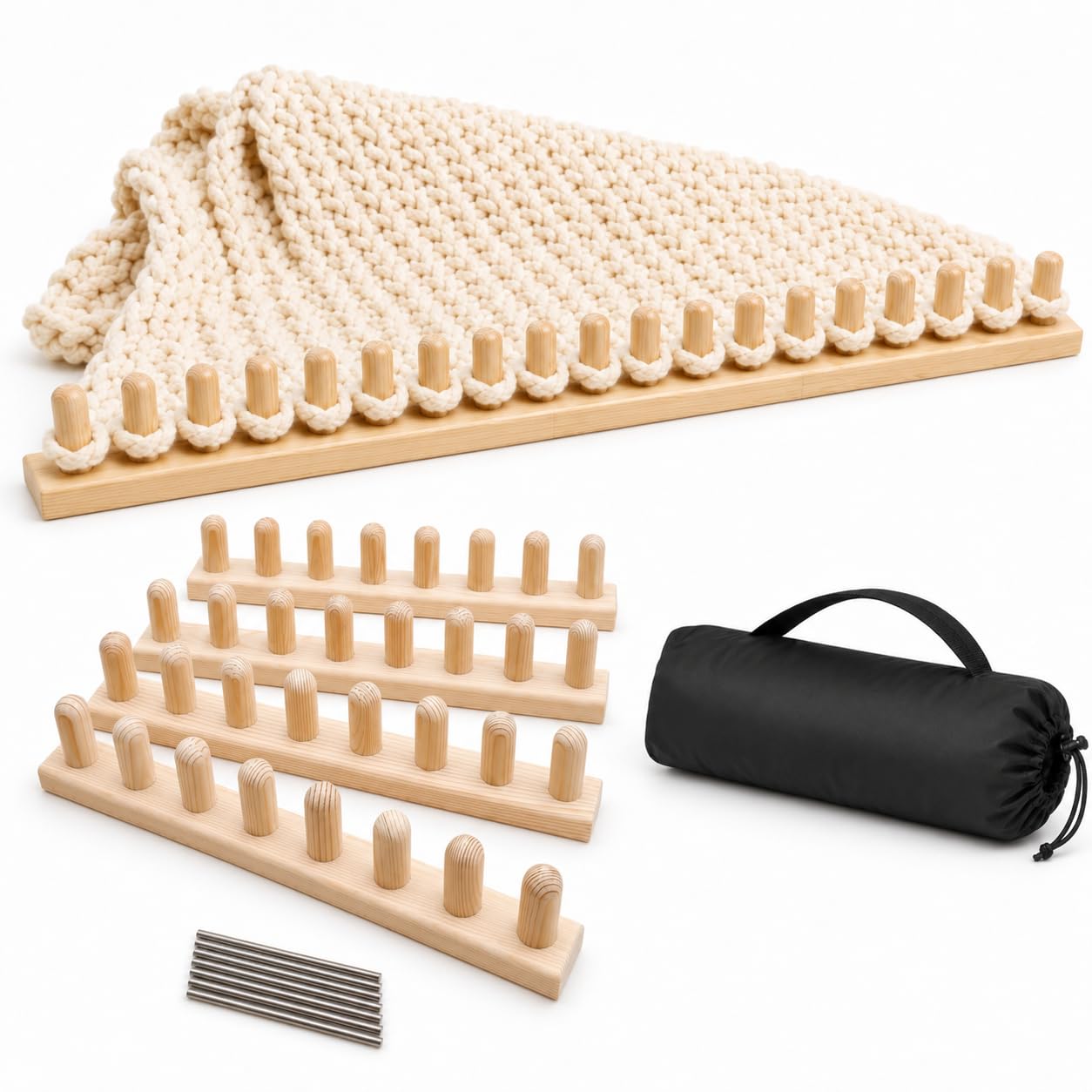 NYELOZIO 2026 Upgraded 64 Inch Chunky Blanket Loom Kit | Wood Hand Knitting Loom
