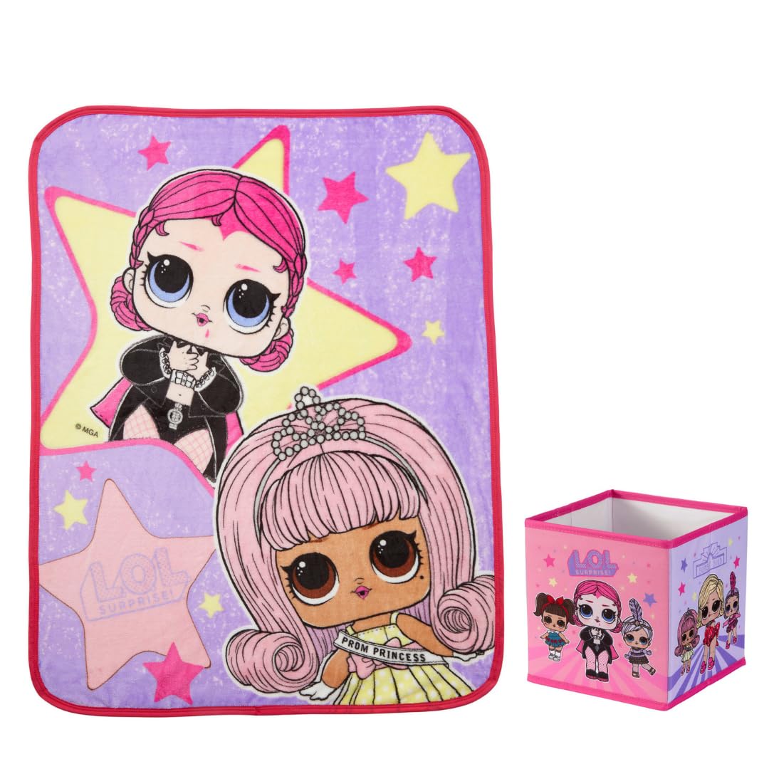 Franco LOL Surprise! Kids Bedding Plush Throw and Canvas Storage Cube Bin, 2pc S