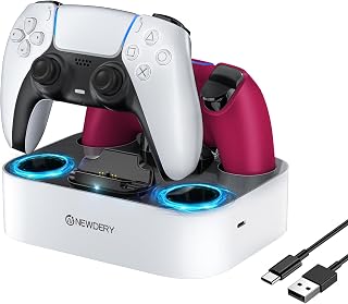 NEWDERY for PS5 Controller Charger Station Compatible with Dualsense Edge, Fast Charging Dock Stand with Cable, Dual Charging Station for PlayStation 5 & DualSense Edge Controller