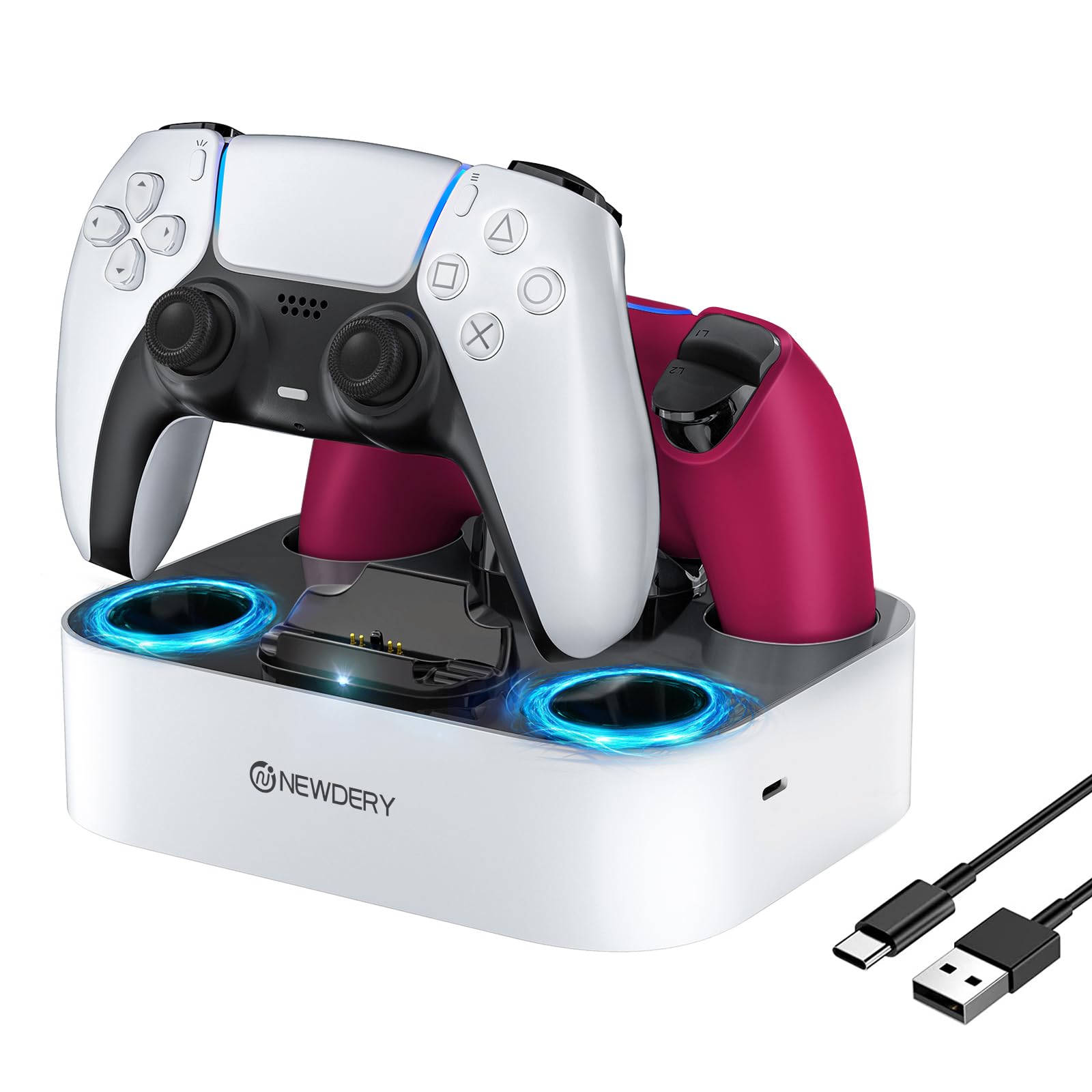 NEWDERY for PS5 Controller Charger Station Compatible with Dualsense Edge, Fast 