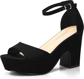 Plataformas de mujer Sandalias de cuña de ante puntera abierta correa al tobillo moda vestido sexy bloque de tacón alto grueso zapatos de tacón alto, Negro (Full Black), 42 EU