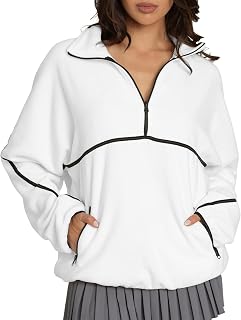 Yimoon Women's Oversized Sweatshirt Quarter Zip Fleece Pullover Casual Long Sleeve Loose Fall Fuzzy Tops Jacket Pockets