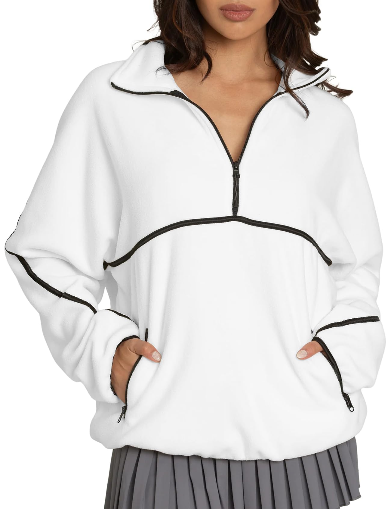 Yimoon Women's Oversized Sweatshirt Quarter Zip Fleece Pullover Casual Long Slee