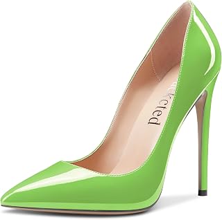 Saekcted Women's High Needle Heel Closed Pointed Toe Slip-on Pumps Wedding Office Dress 12CM Heels Shoes