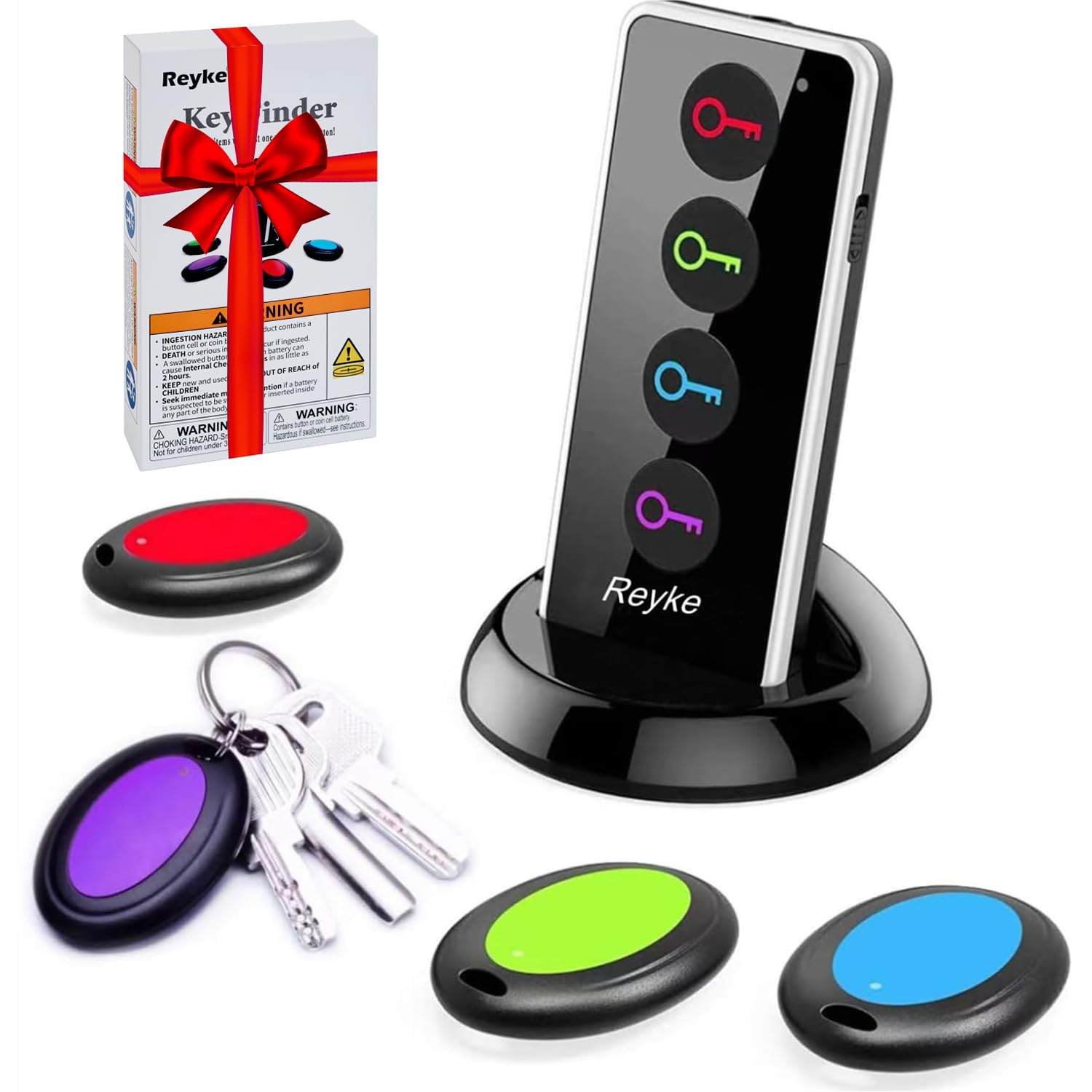 Reyke Key Finder with Sound, 131ft RF Remote Finder, 4 Receivers | 80dB+ RF Remo
