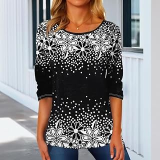 Women's Fall Round Neck T-Shirt Blouse Fashion Floral Print Versatile Loose-Fit Flowing Long Sleeve T-Shirt