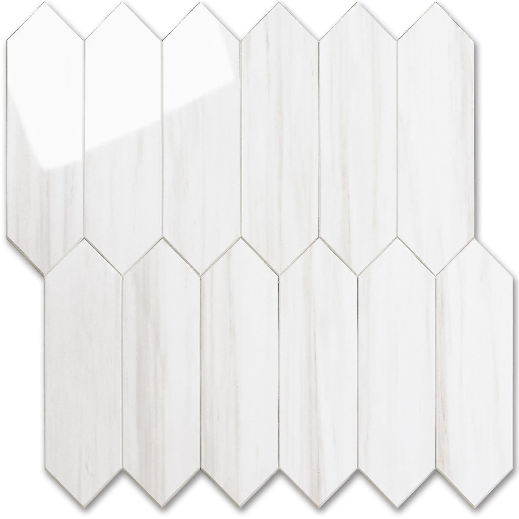 Vamos Tile Glossy Dolomite White Backsplash Tile Peel and Stick, 12.8 x 12.8 Inc