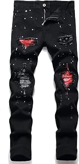 OIIIO Mens Rip Stretch Regular Fit Patch Jeans