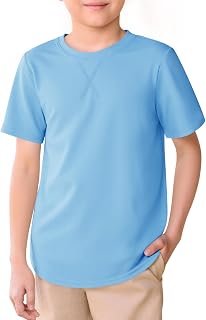 Haloumoning Kids Short Sleeve Shirts Summer Round Neck Curved Hem Tunic Top T-Shirt Basic 5-14 Years