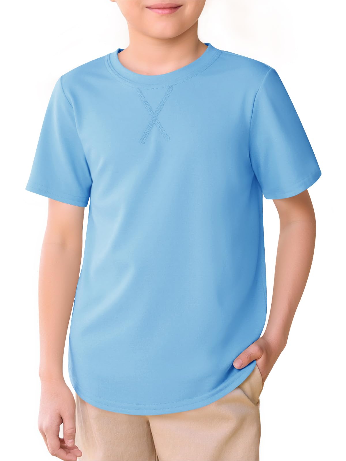 Haloumoning Kids Short Sleeve Shirts Summer Round Neck Curved Hem Tunic Top T-Sh