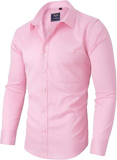 Alimens & Gentle Men's Dress Shirts Long Sleeve Wrinkle-Free Stretch Shirts Solid Formal Button Down Shirt with Pocket
