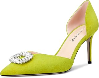 Castamere Women's High Heel Pointed Toe Pumps Two-Piece Slip-On Diamond Crystal Dance Dress 8CM Heels