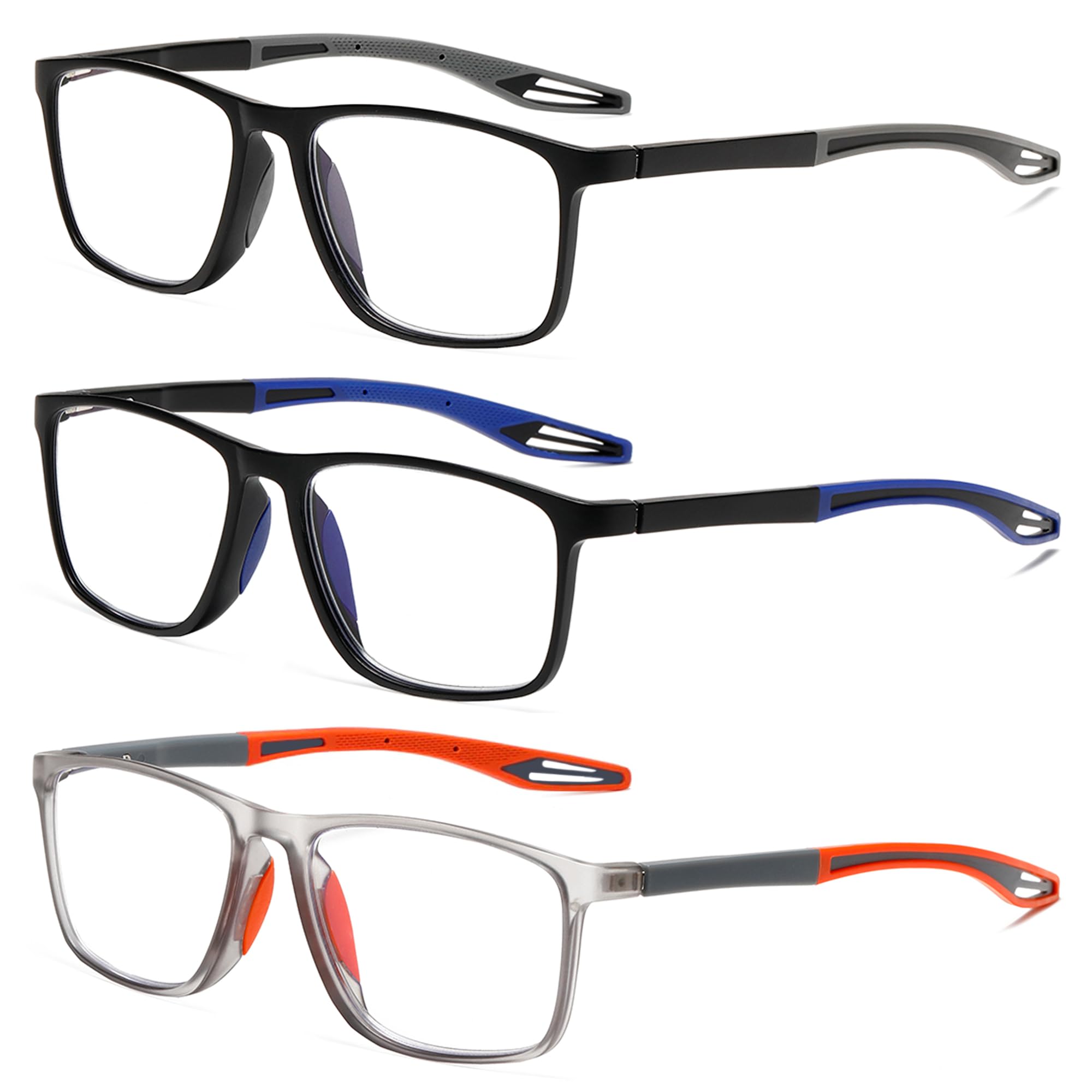 3 Pack TR90 Sports Reading Glasses for Men Blue Light Blocking With Spring Hinge