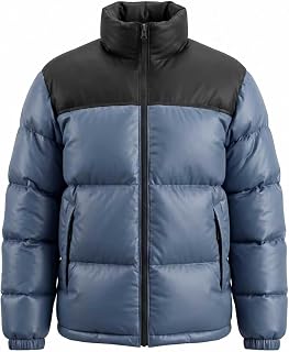 Men's Puffer Jacket Thickened Winter Coat Warm Stand Collar Color Block Zip Up Jacket Ski Bubble Coat