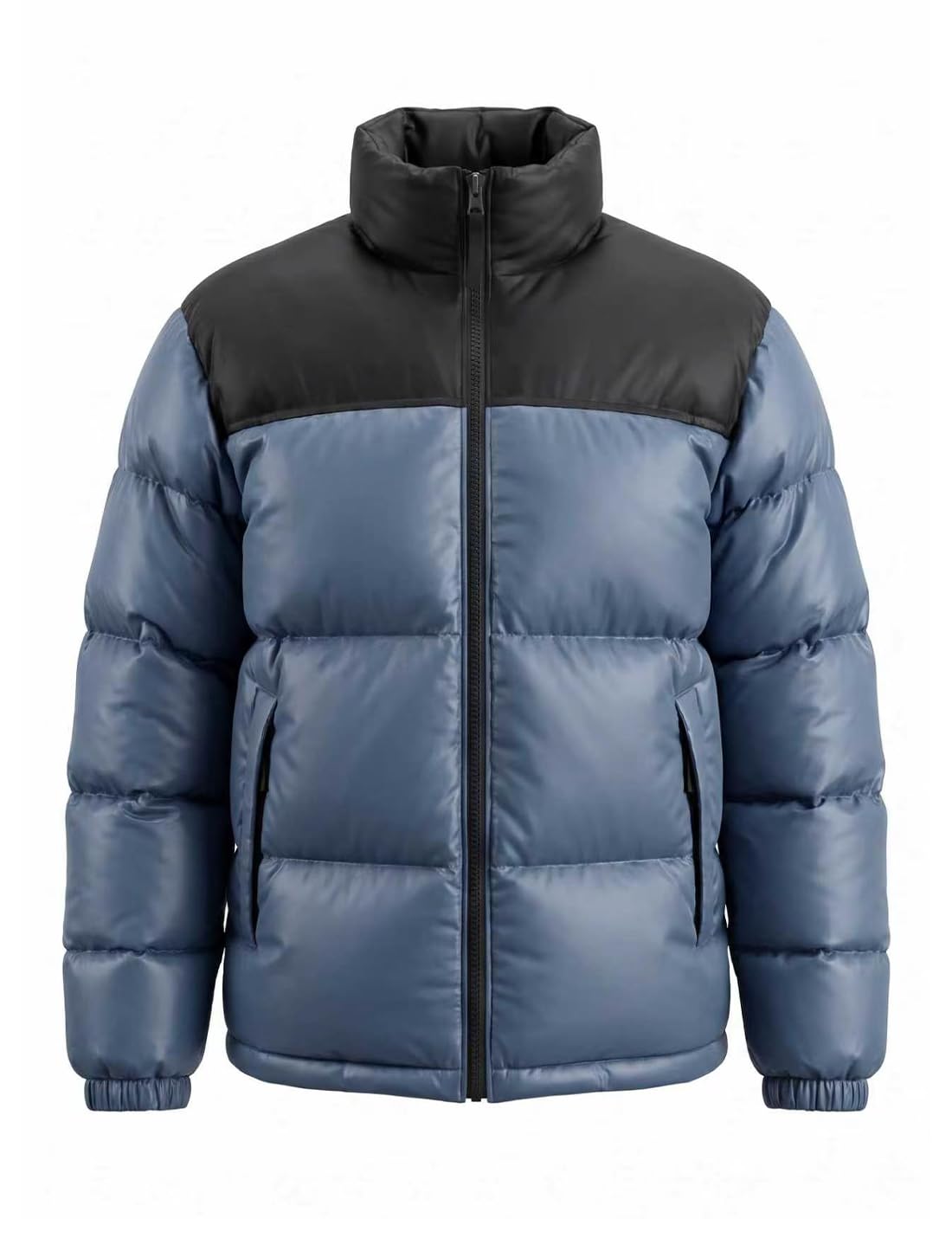 Men's Puffer Jacket Thickened Winter Coat Warm Stand Collar Color Block Zip Up J