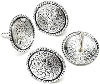 1 1/2" Western Saddle Antiqued Silver Screw in Conchos 4 Pack