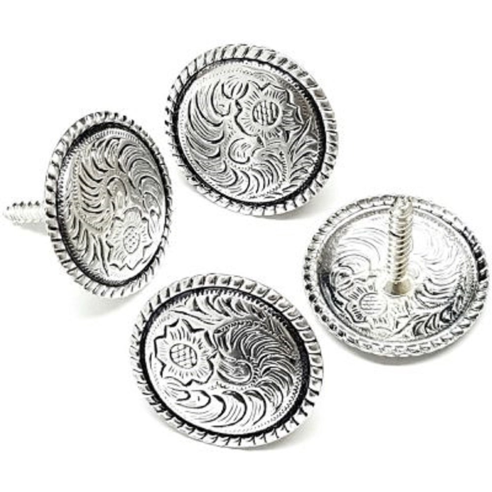 1 1/2" Western Saddle Antiqued Silver Screw in Conchos 4 Pack