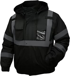 Safety jacket for men,Reflective Hi-Vis Class 3 Jacket (Black, XL)