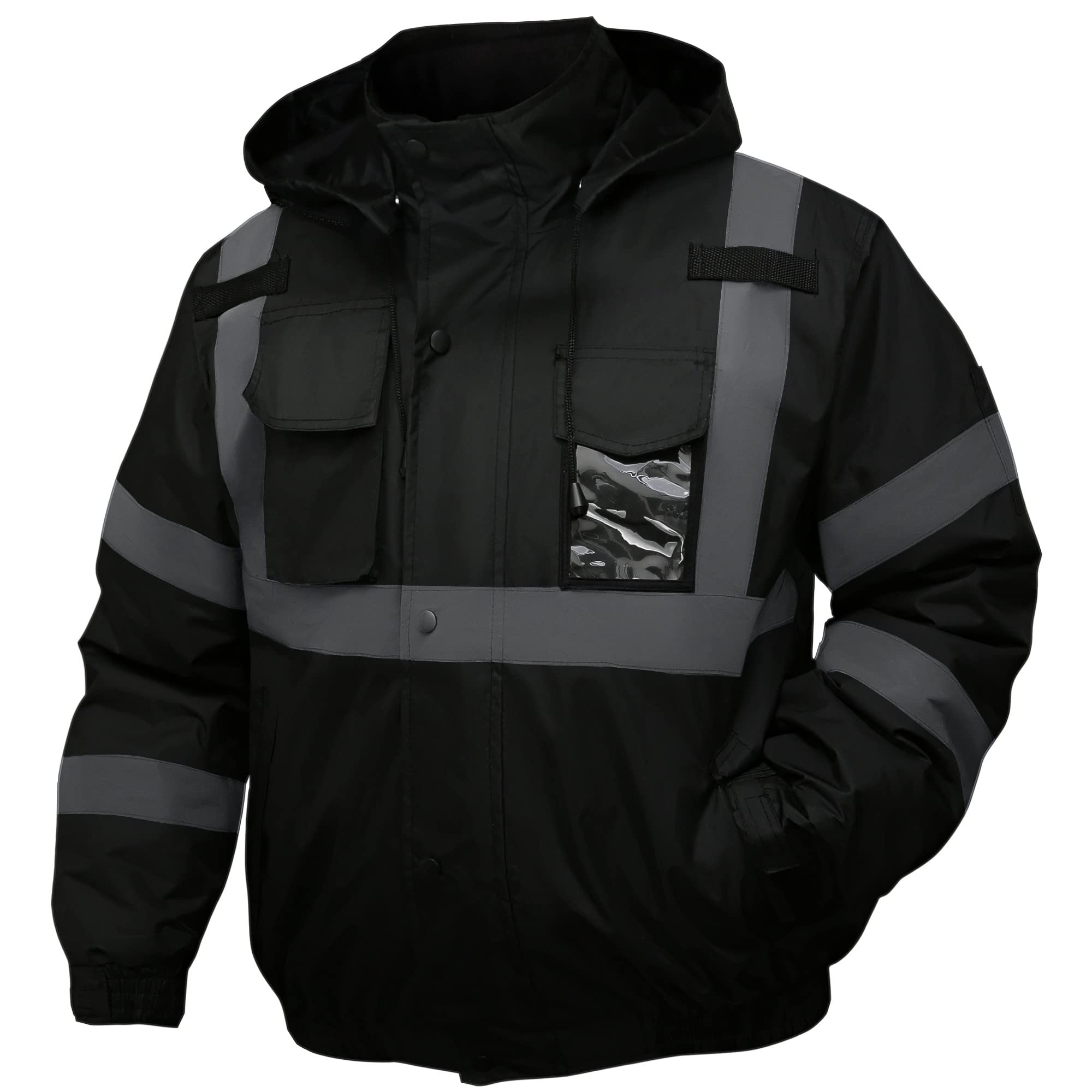 Safety jacket for men,Reflective Hi-Vis Class 3 Jacket (Black, XL)