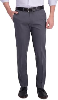 Haggar Pantalones khaki para hombre, informales, no necesitan planchado, corte recto, sin pinzas, cintura elástica, Gris jaspeado, 32W x 30L